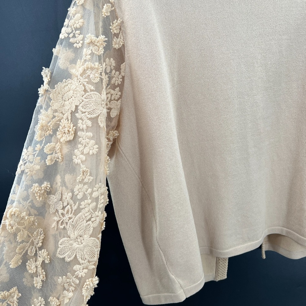 Sioni feminine romantic bohemian chic cardigan artsy sheer floral neutral XL - Picture 7 of 9